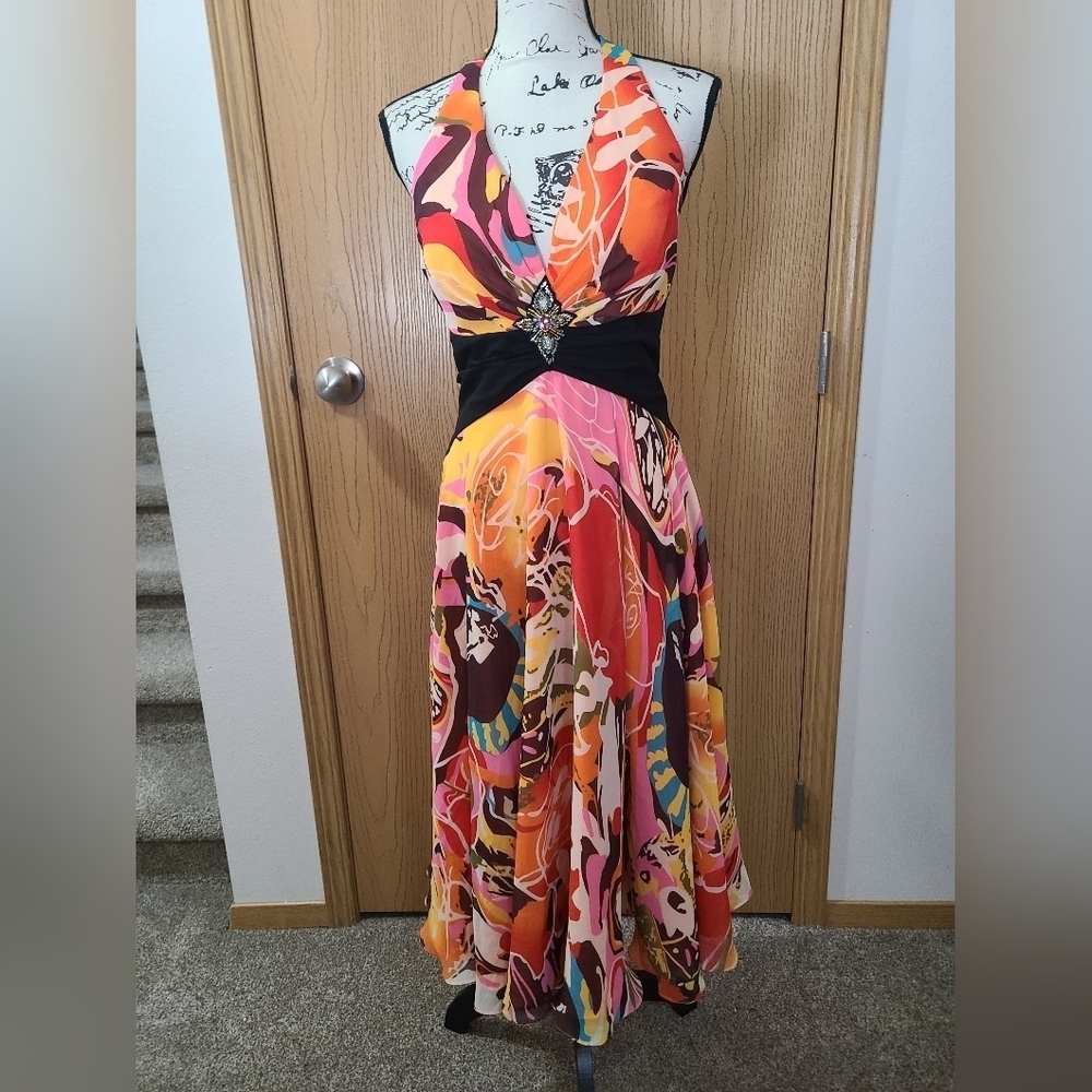B'Dazzle Alyce Y2k Colorful Halter Strappy Open Back Formal Cocktail Dress